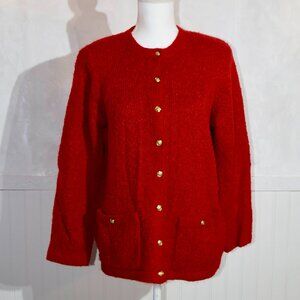 Vintage Kerri & Kelsey Red Cardigan Sweater Gold Buttons Shoulder Pads Size M